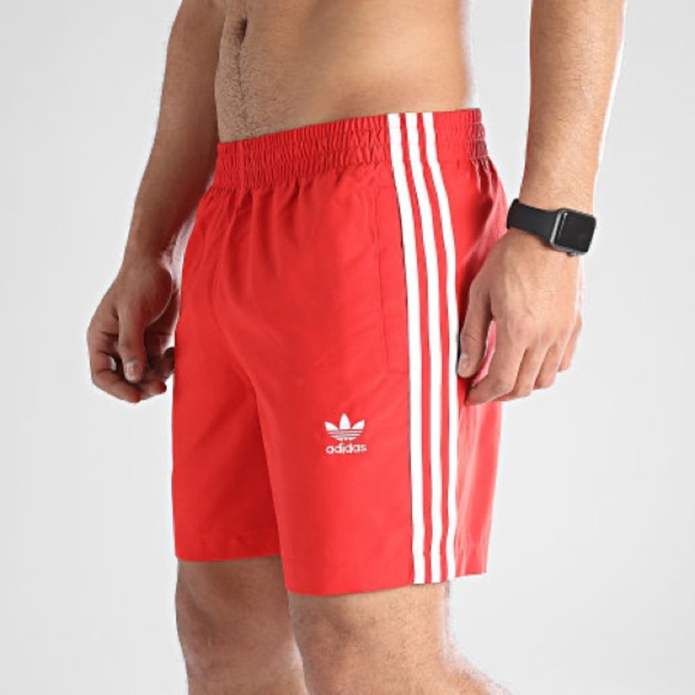 Adidas red and white swim shorts